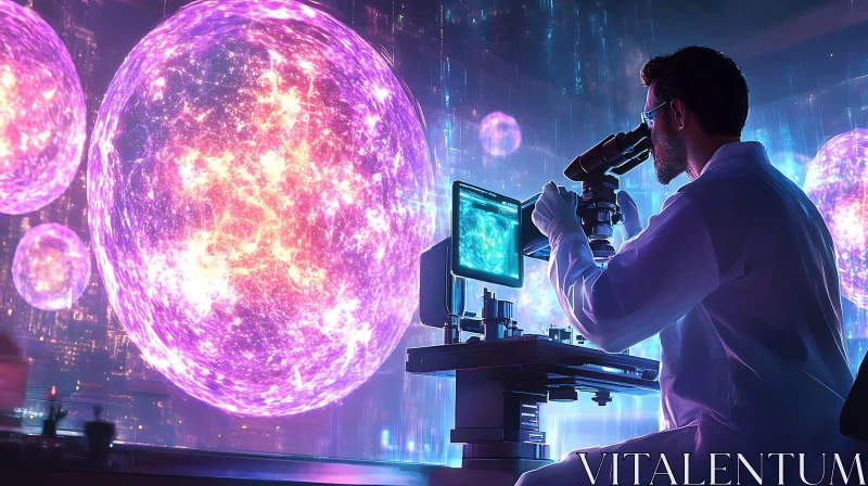 Scientist Examining Glowing Orbs AI Image