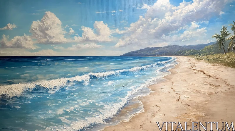 AI ART Seascape Painting with Blue Ocean and Sandy Beach