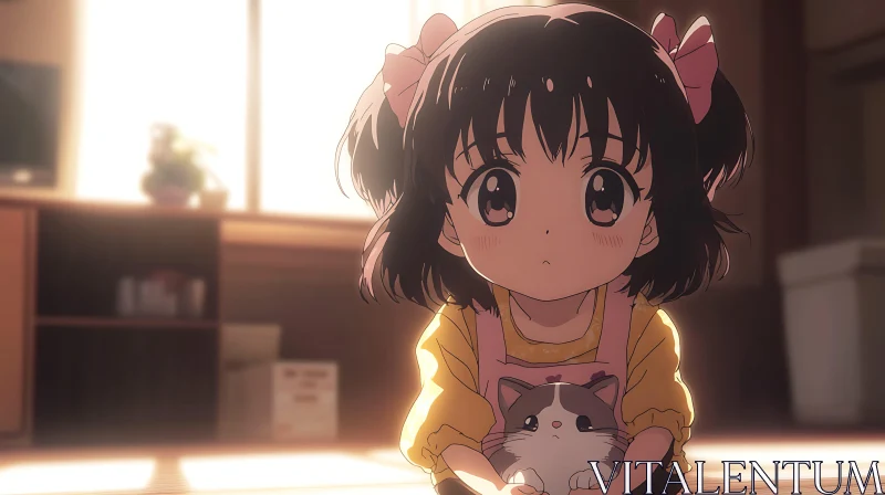 Charming Anime Scene with Child and Pet AI Image