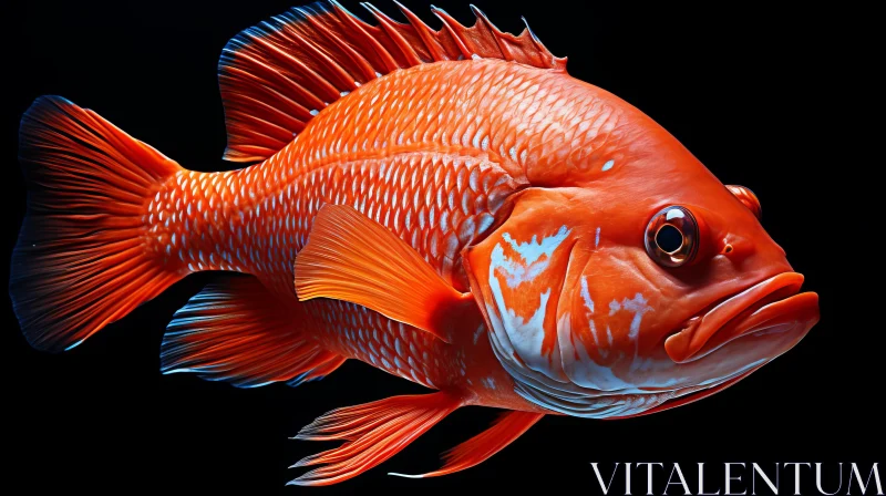 Colorful Orange Fish with Blue Eyes and Fins Against Dark Background AI Image