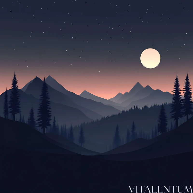 AI ART Serene Mountain Landscape with Full Moon