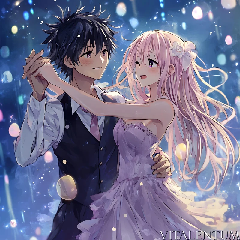 Heartfelt Dance of Anime Couple AI Image