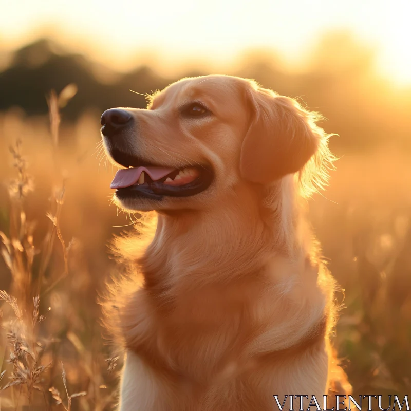 Serene Golden Retriever at Sunset AI Image