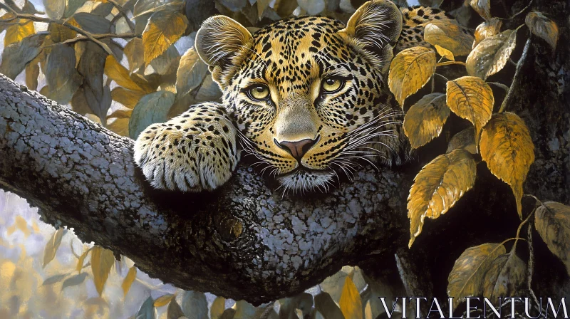 Leopard Lounging in the Forest Canopy AI Image