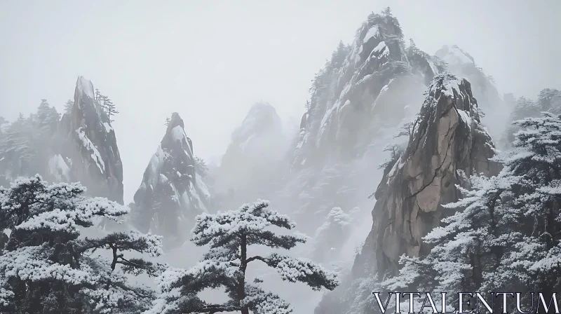 Winter Mountains Snow Covered Trees AI Image