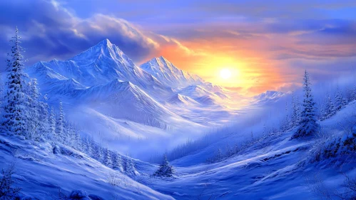 Snowy Mountain Peaks at Sunrise