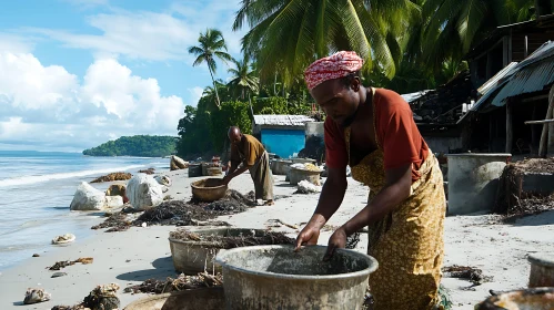 Beachside Workers: A Day's Toil by the Sea