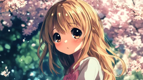 Serene Anime Scene with Blossom Background