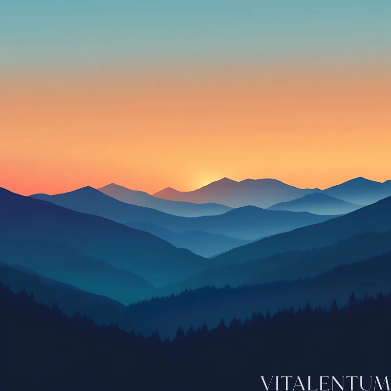 AI ART Blue Mountains at Sunset