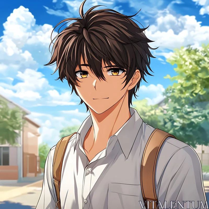 Anime Boy in Bright Summer Setting AI Image