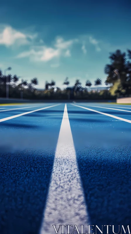 Blue Running Track Under Clear Sky: A Focused Sports Venue AI Image