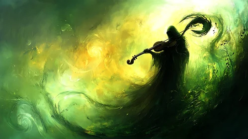 Green Symphony: A Cloaked Violinist's Serenade