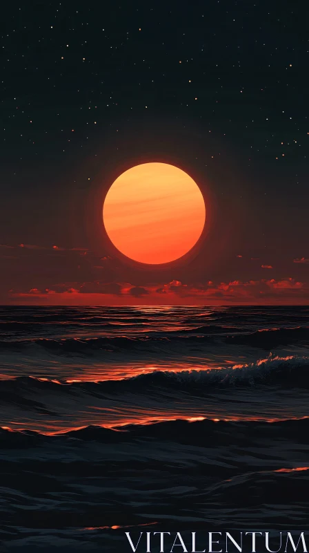 AI ART Peaceful Ocean Sunset with Stars