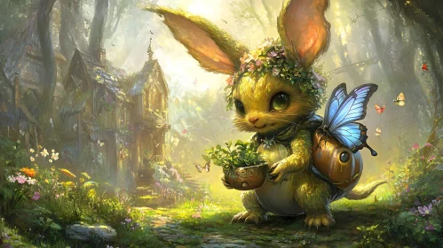 Whimsical Forest Creature With Butterfly Companion