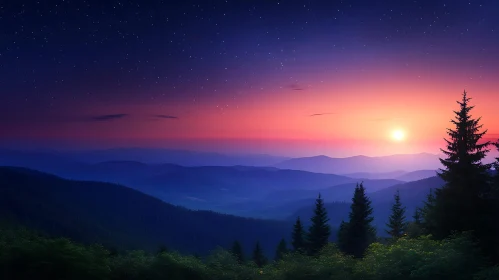 Evening Mountains Landscape with Colorful Sky