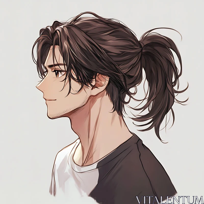 Stylish Anime Man with Ponytail AI Image