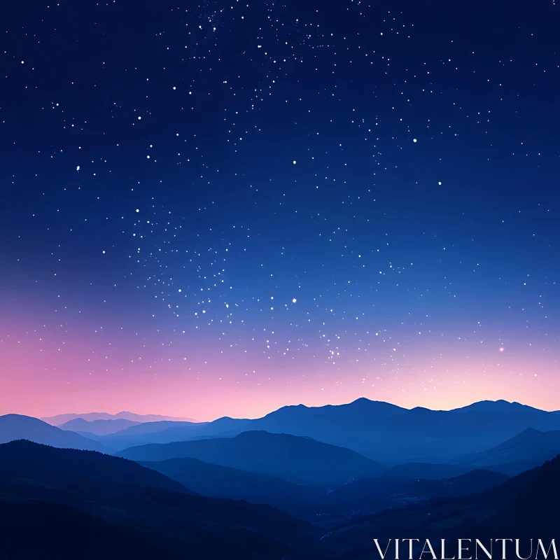 AI ART Mountains Under Starry Sky