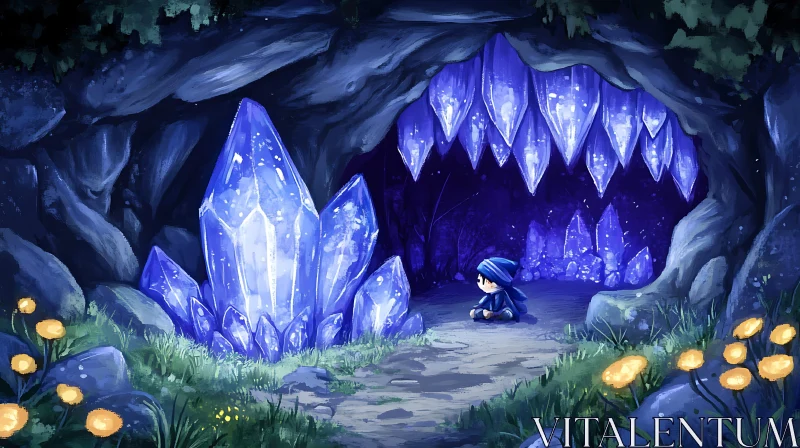 AI ART Blue Crystal Cave with Child