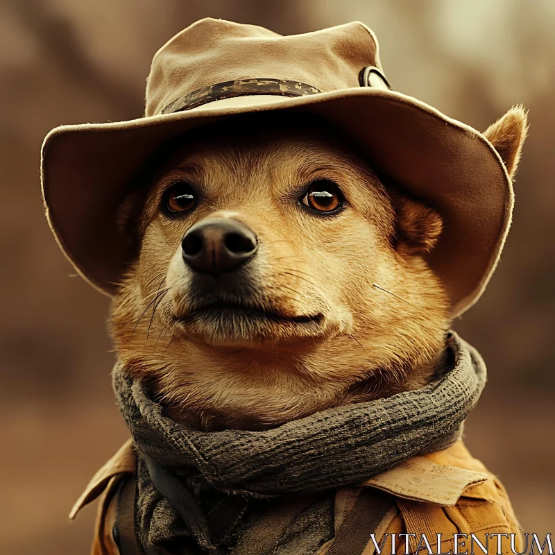 Dog with Hat and Scarf Portrait AI Image