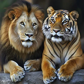 Portrait of Lion and Tiger Together