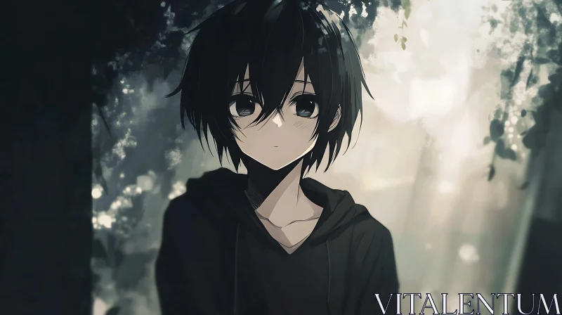 Anime Boy in a Serene Forest AI Image