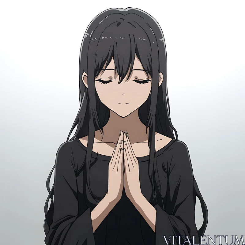 Anime Female in Prayerful Stance AI Image