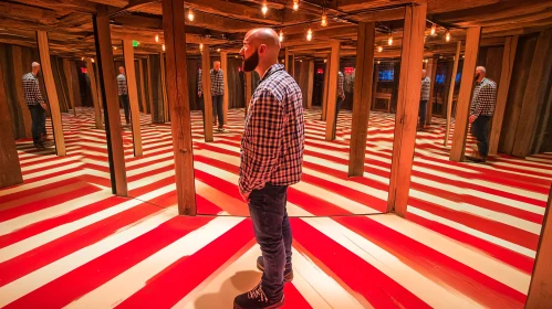 Red and White Striped Mirror Maze