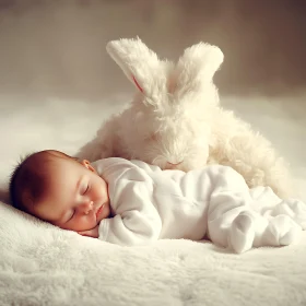 Infant Sleeping with Toy Rabbit