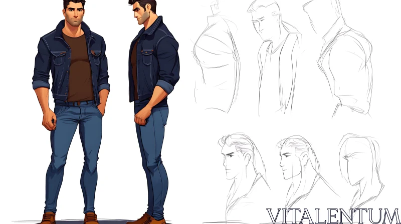 AI ART Male Fashion Illustration with Design Sketches