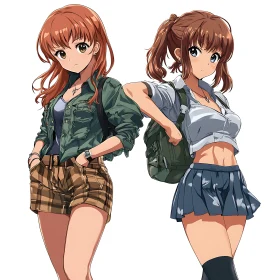 Two Anime Girls in Casual and School Attire