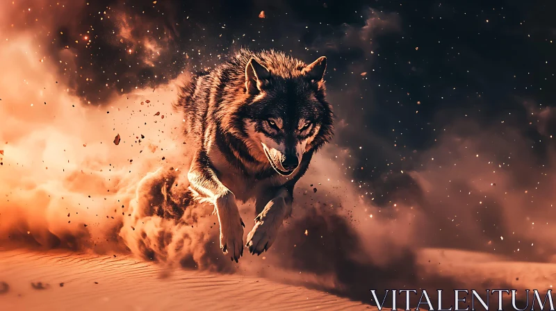 Running Wolf in the Wild AI Image