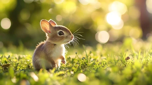 Rabbit Portrait in Green Grass