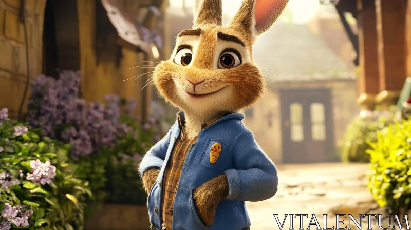 Animated Rabbit in Blue Jacket AI Image