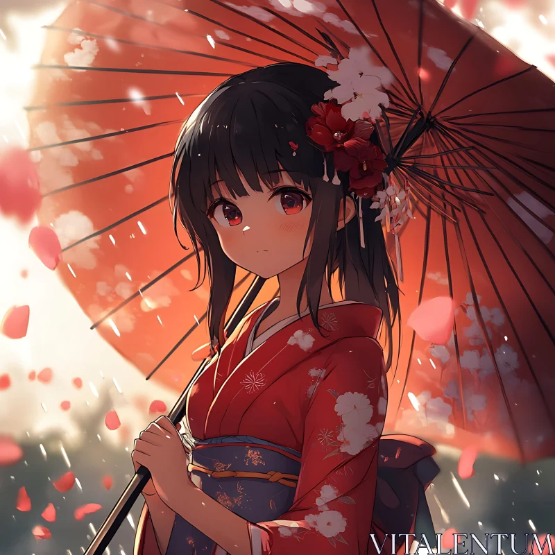 Japanese Anime Art: Girl with Parasol AI Image