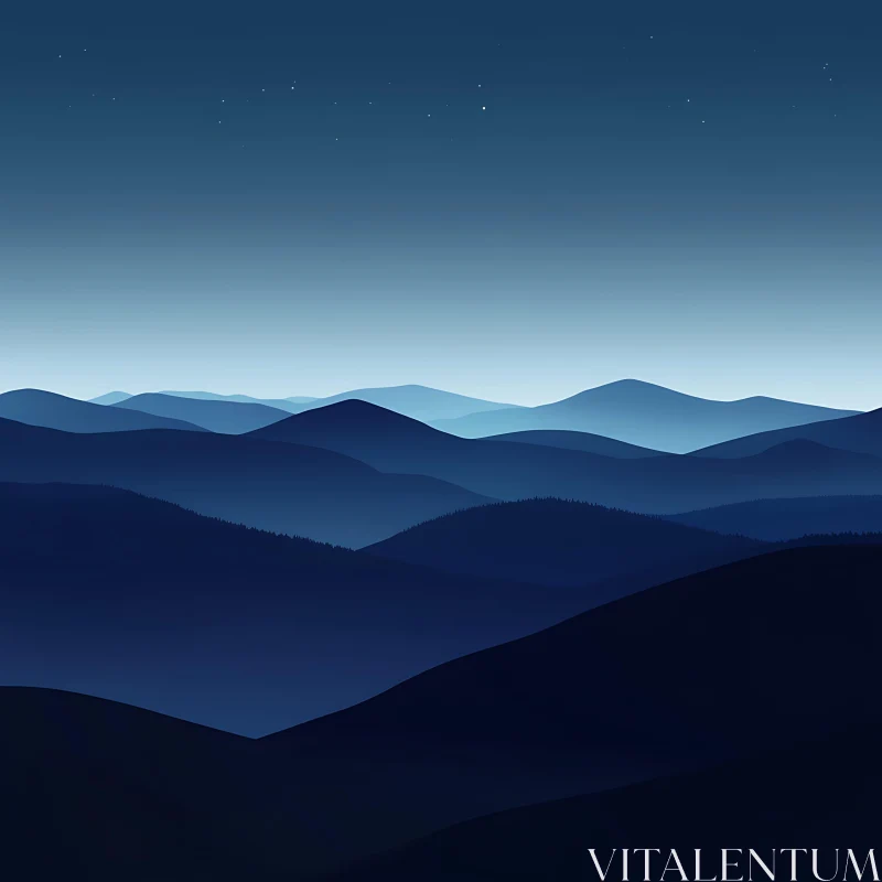 Blue Mountain Landscape with Stars AI Image