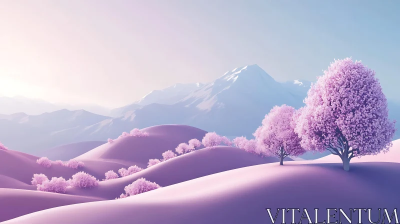 Soft Pink Hills and Distant Peaks AI Image