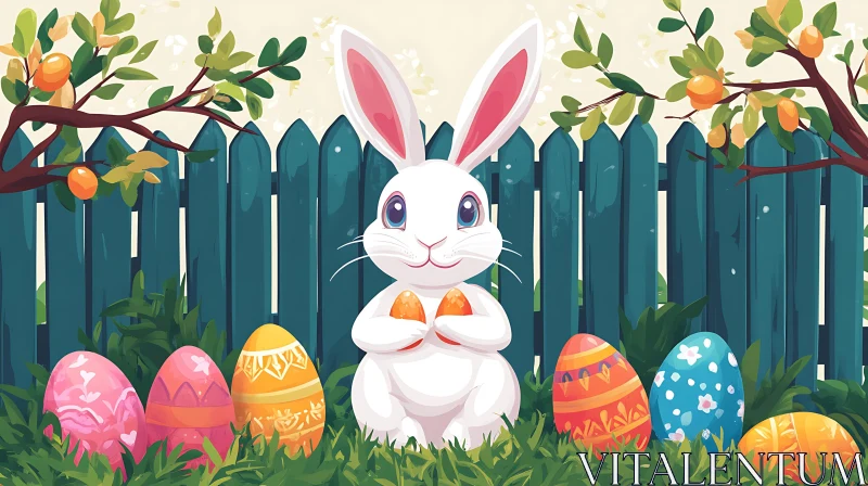 Festive Easter Bunny with Decorated Eggs AI Image