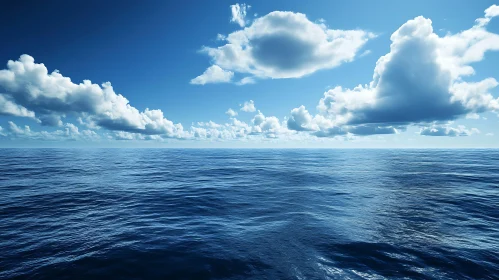 Calm Ocean View with White Clouds