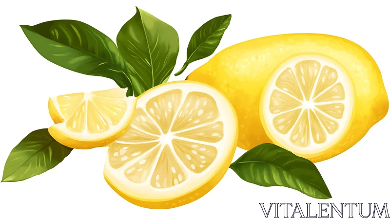 Citrus Delight: A Lemon and Leaf Arrangement AI Image