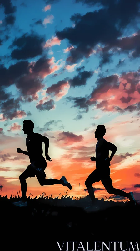 AI ART Silhouettes of Runners at Sunset: A Captivating Scene