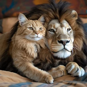 Unlikely Friends: Lion and Cat Portrait