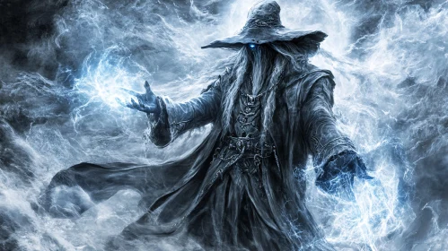 Enigmatic Wizard Casting Spell Artwork