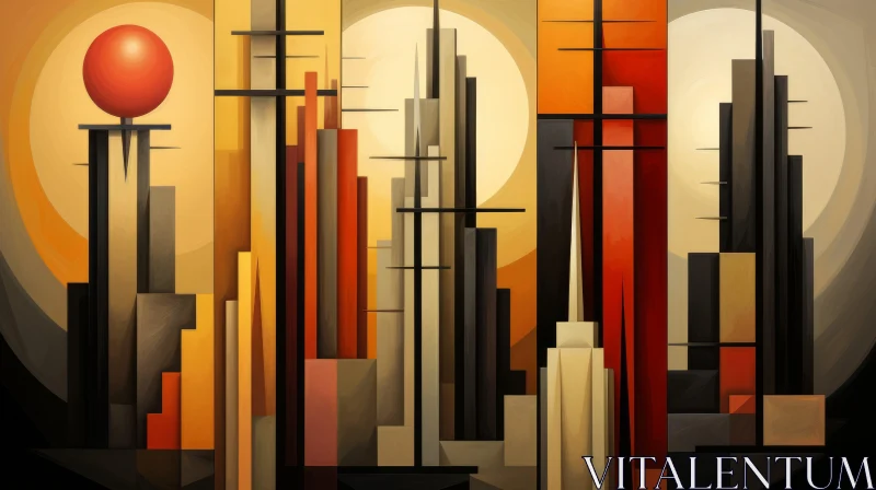 Abstract Art Deco Cityscape - A Blend of Metropolis and Nature AI Image