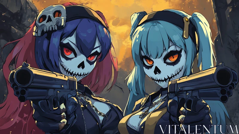 Skull Faced Anime Girls with Weapons AI Image