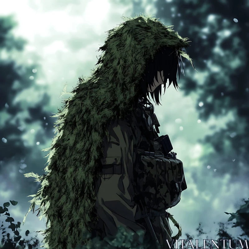 Anime Soldier in Ghillie Suit AI Image