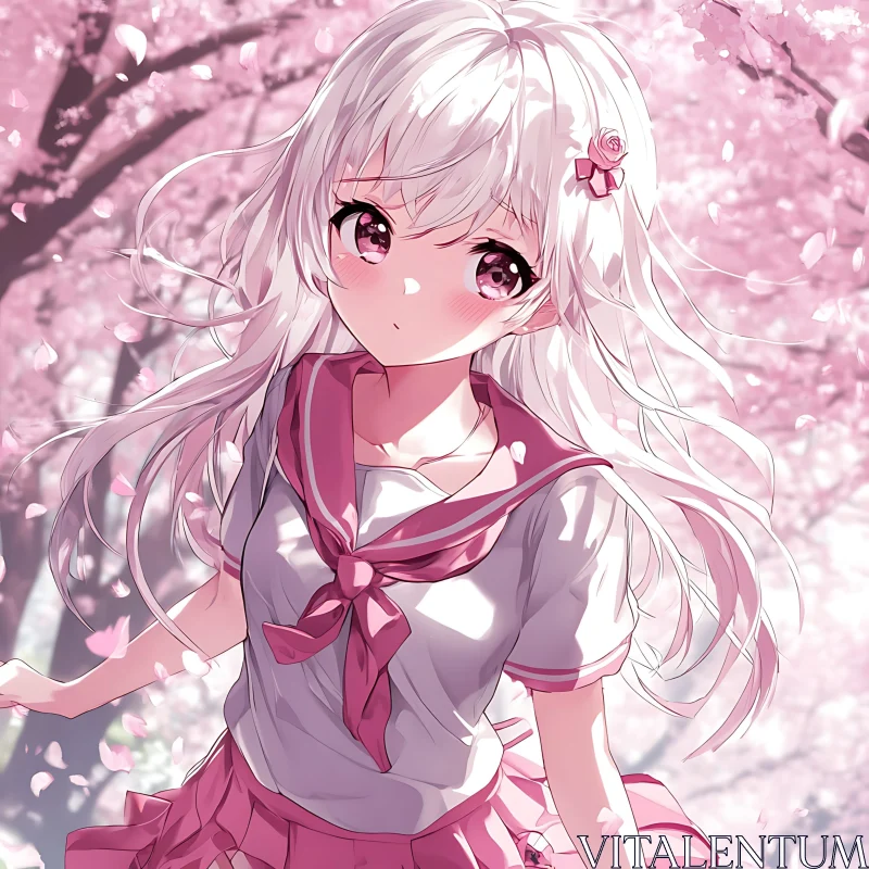 Sakura Season with Anime Girl AI Image