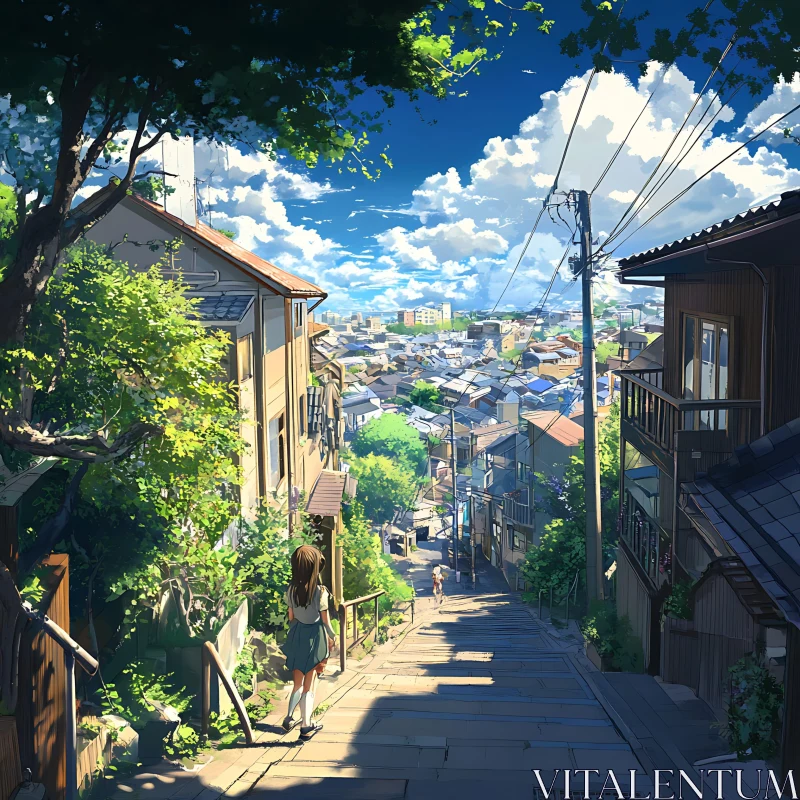 Sunlit Urban Scenery Along Quaint Alley AI Image