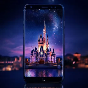 Fantasy Castle and Night Sky on Mobile Screen