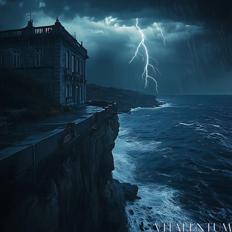 Coastal Architecture Under Stormy Skies AI Image