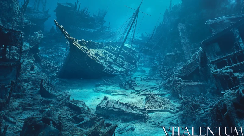 Ocean Floor Shipwreck Graveyard AI Image